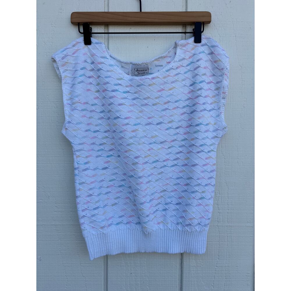 Jessica Scott‎ Vintage Sweater Shirt, Pastel Design, 80s S/M